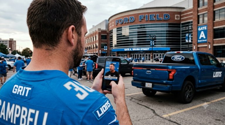 Dan Campbell speaking to the Detroit Lions during training camp practice.